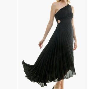 NWT Nicole Miller | Black Pleated One Shoulder Dress | Size 6